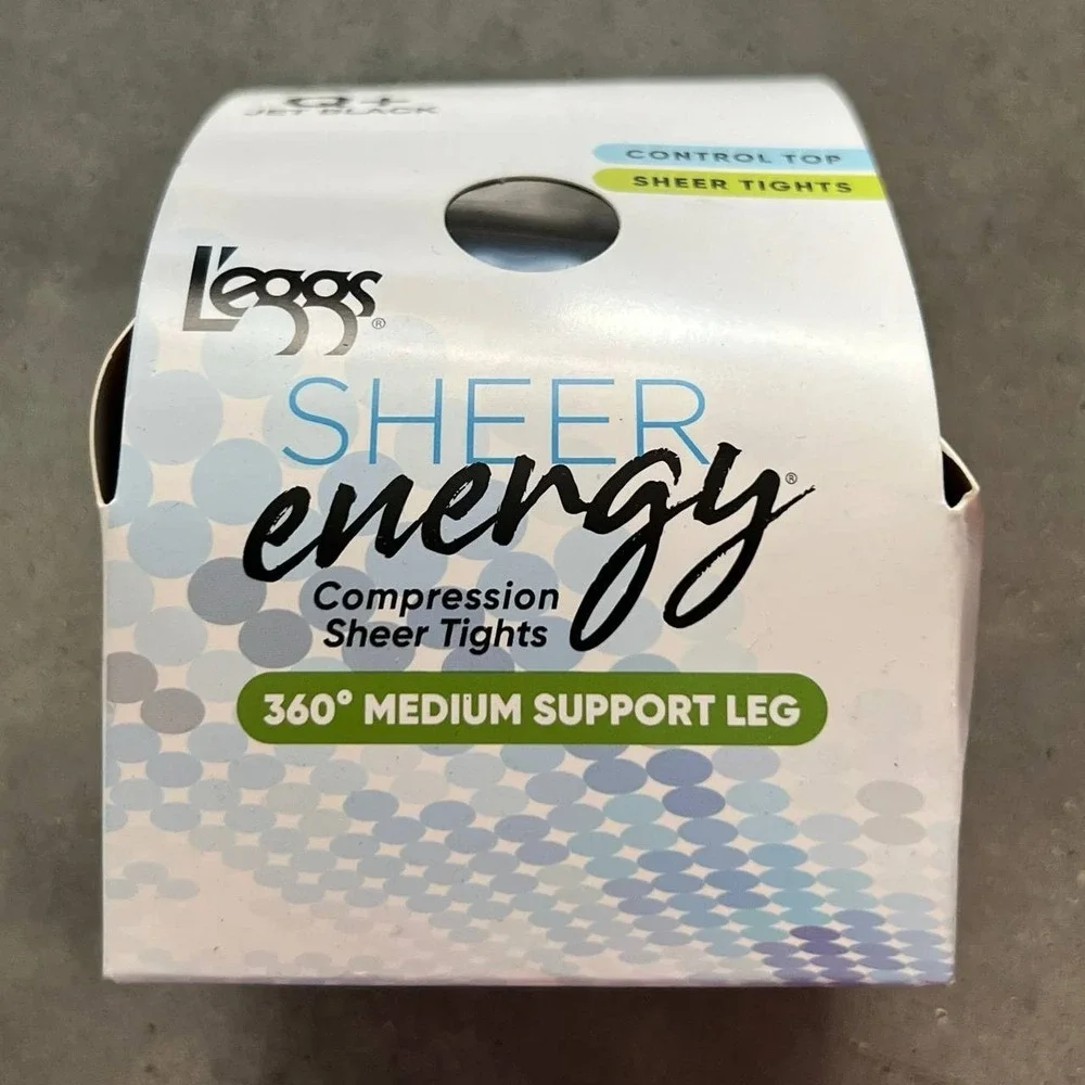 L'eggs Sheer Energy~360 Medium Support Leg~Compression Sheer Tights~Jet Black~Q+